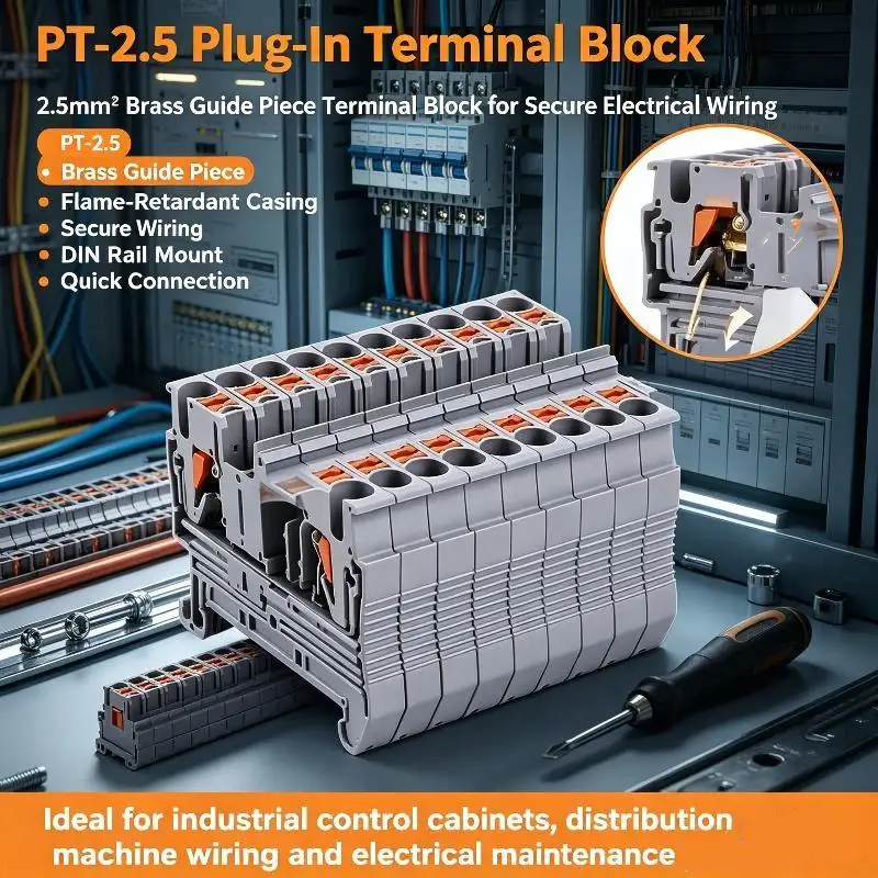 1Pcs 2.5mm² Cable Electrical Connector DIN Rail Terminal Block Feed-Through Strip Plug PT2.5 Push-in Terminal