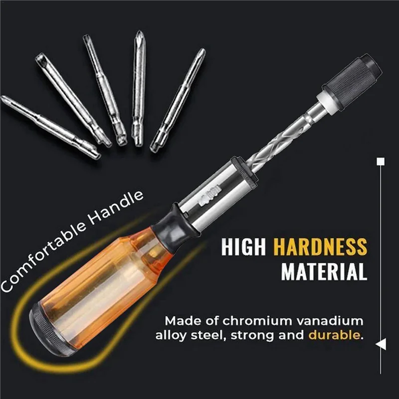 

B59A 2X Push Pull Ratchet Screwdriver Set 5 In 1 Screwdriver Bit Set Sleeve Driver Bit-Holder Ratchet Socket Screw Kit Brown