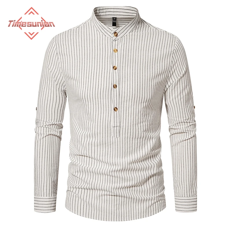 

shirts for men рубашка мужская Мода Генри воротник рубашки для мужчин 100% хлопок с длинным рукавом полосатые мужские рубашки 2023 весна и осень