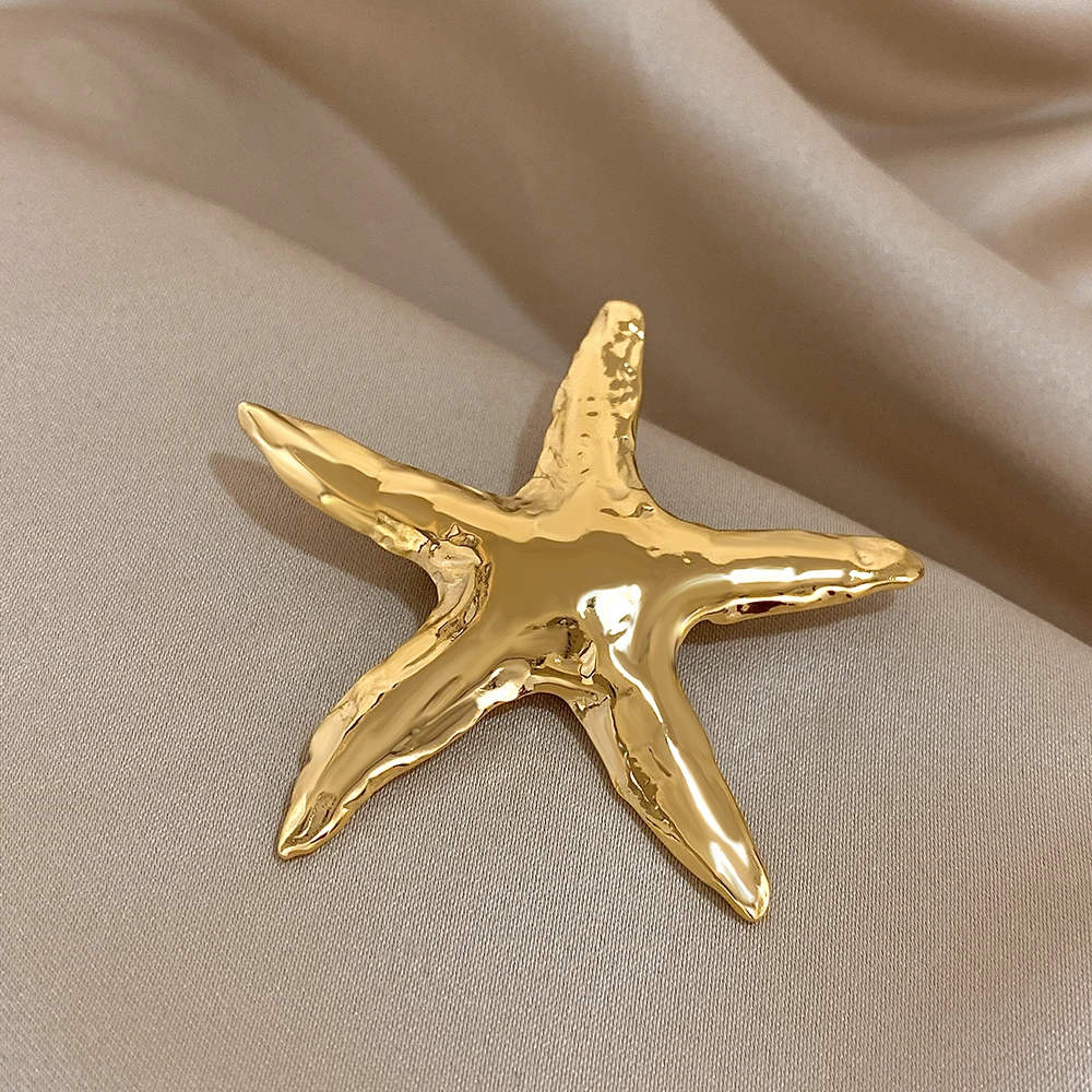 Elegant Big Starfish Brooches for Women Men Chic Cute Gold Silver Color Brooch Shirt Lapel Pins Party Jewelry Gifts