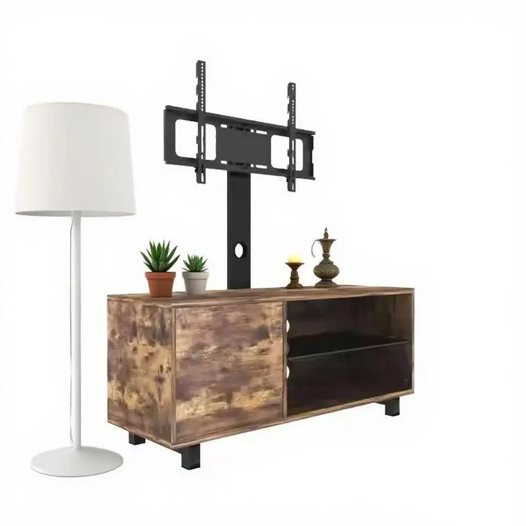 Suporte de TV STLF MDF para sala de estar, adequado para apartamentos pequenos com estilo vintage e função de armazenamento equipada com rodas