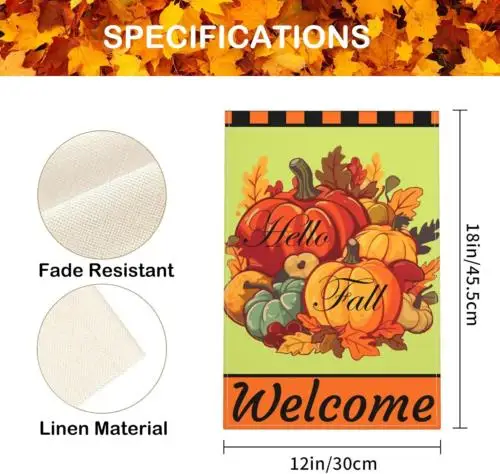 Hello Fall Pumpkin Garden Flag Double Sided, Weather Resistant Welcome Autumn Ho