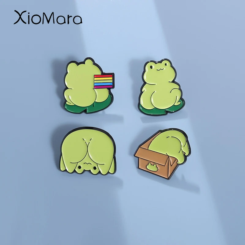 Cute Green Frog Enamel Pins Custom LGBT Rainbow Flag Brooches Lapel Badges Animal Jewelry Gift for Friends