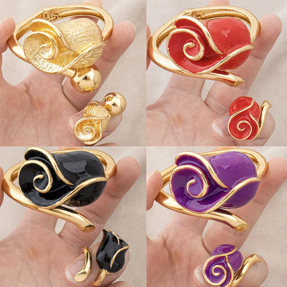 Vergoldeter Rosen-Armreif Ring Zinklegierung Verstellbares Manschettenarmband Ring Harz-Emaille Farbige Blumen Schmuckzubehör Geschenke – Detail 1