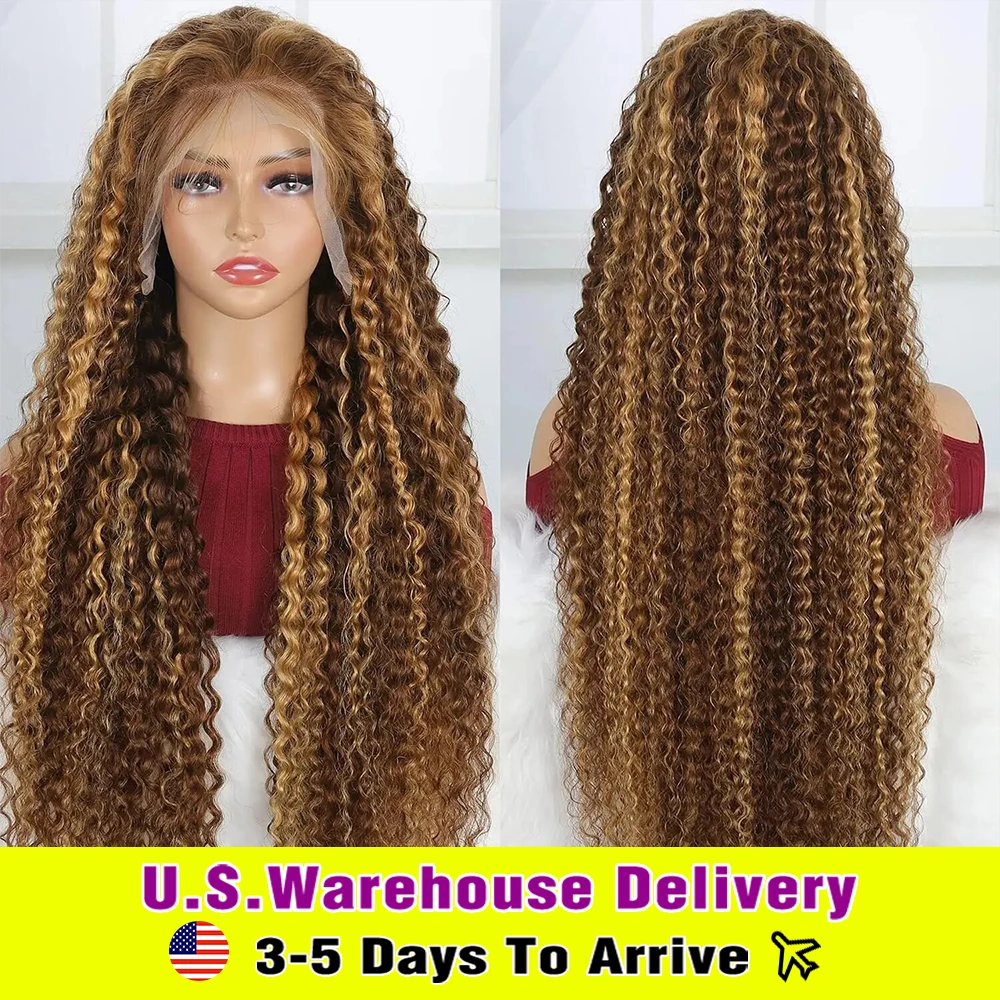 4/27 Highlights Ombre Blonde Human Hair Deep Wave 13x6 13x4 hd Lace Front Wig Blonde Curly Hair for Black Women Human Hair Wig