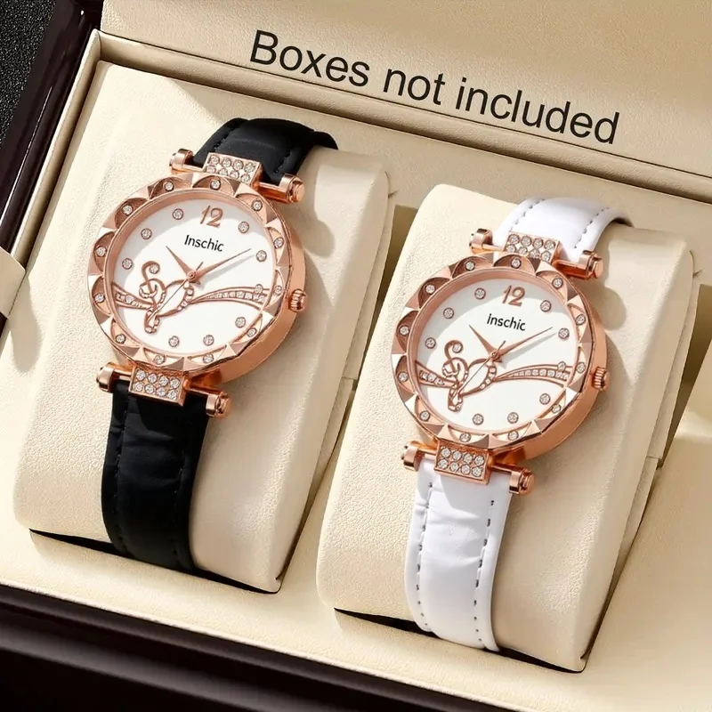 

2pcs Fashion Women's Leather Strap Quartz Watch Set, Perfect for Daily Wear, Christmas,Valentine’s Day,Ideal Gift for Girlfriend