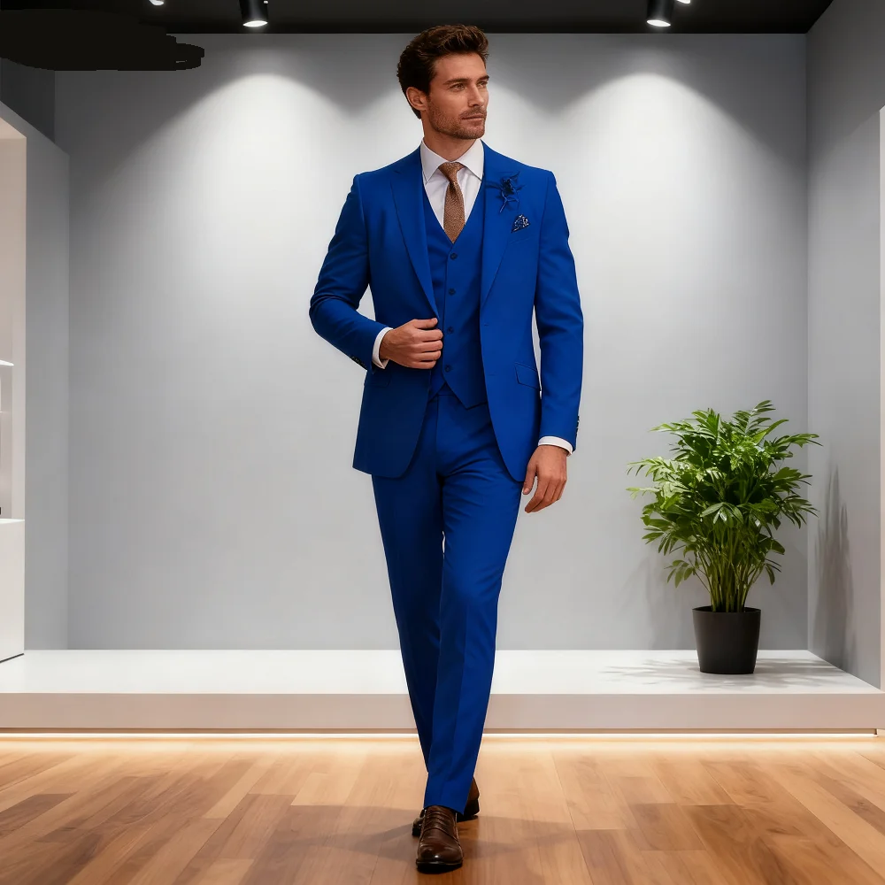 

3PCS Formal Solid Men's Suit Set - Wedding Business Party Prom Classic Occasion Jacket Vest Pants Ensemble