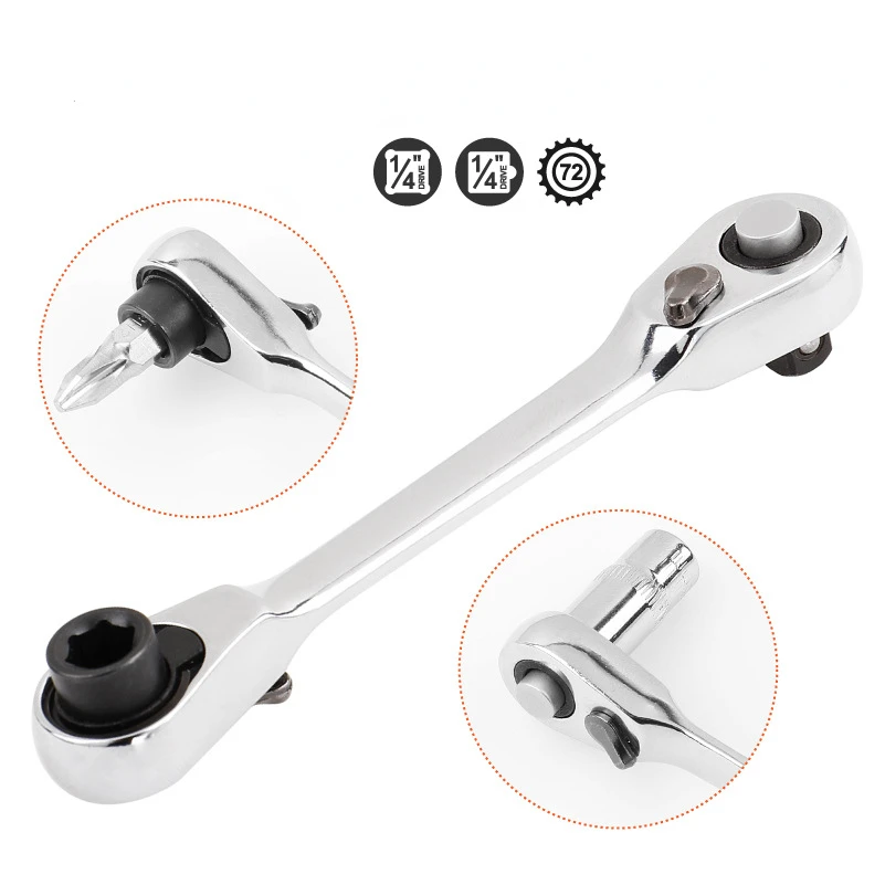 Portable 1/4 Inch Double Ended Quick Socket Ratchet Wrench Screwdriver Bit Spanner Two-way adjustable Hand Tools for Mechanic
