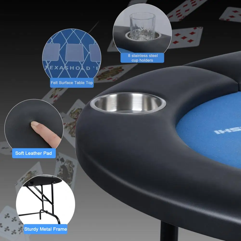 71 Inch Poker Table, 8 Folding Poker Table with Collapsible Legs, Padded Rail and Cup Holders, Portable Table for Texas Holdem image 6