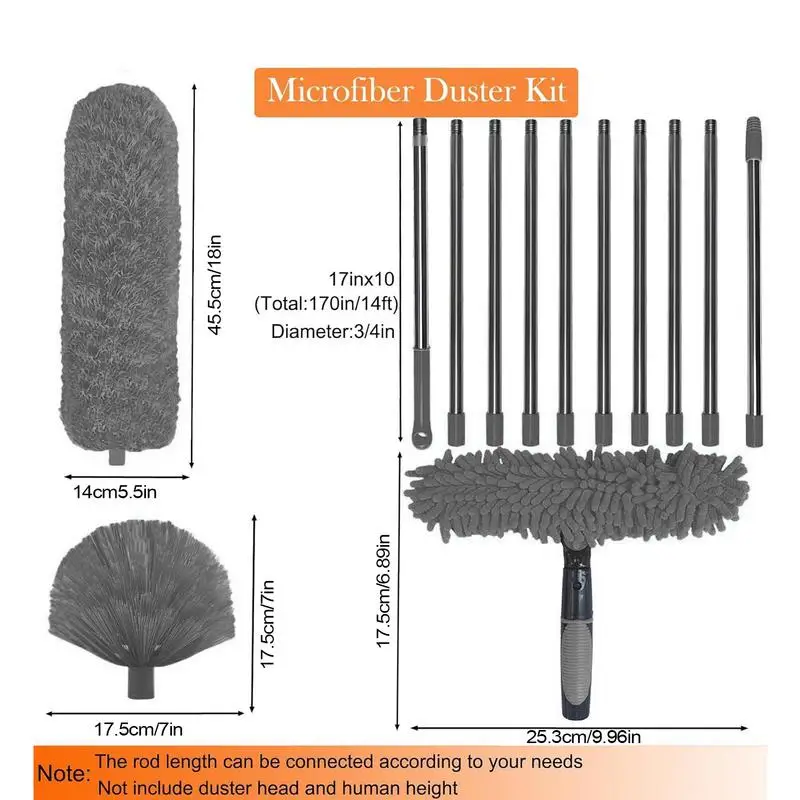 2in1 قابلة للتمديد مُنظف نوافذ طقم أدوات 180 تدوير مقبض طويل نافذة ممسحة المنزلية ممسحة منظف الغبار فرشاة جديد #4