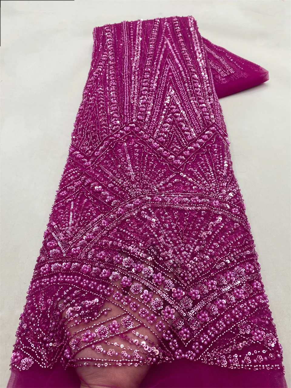 Tissu de dentelle de paillettes de perles faites à la main africaines de luxe, broderie française de haute qualité, filet NigWin pour la couture, HXZ6149