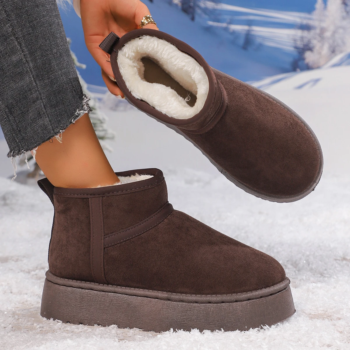 Designer 2026 Neue Winter Trendige Damen Schneestiefel aus Wildleder Modisch Gefüttert mit Plüsch Flach Warm und Bequem Damen Schneestiefel – Detail 7