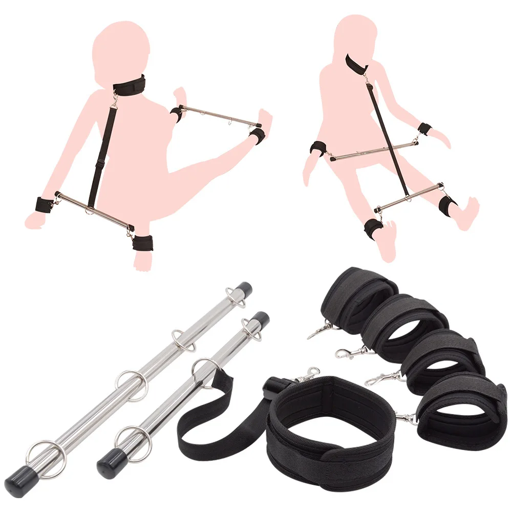 Sex Spreader Bar Adult Handcuff BDSM Leg Restraint Collar Neck Leash Couple SM Slave Erotic Games Steel Bar Spreader Sex Toy Kit