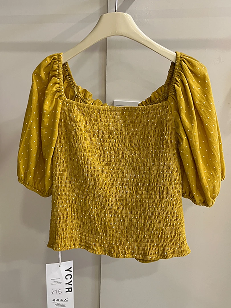 Doux à pois bulle Sve ort Sve irt femmes été nouveau Sle thé arôme Ele petite taille ort longueur haut