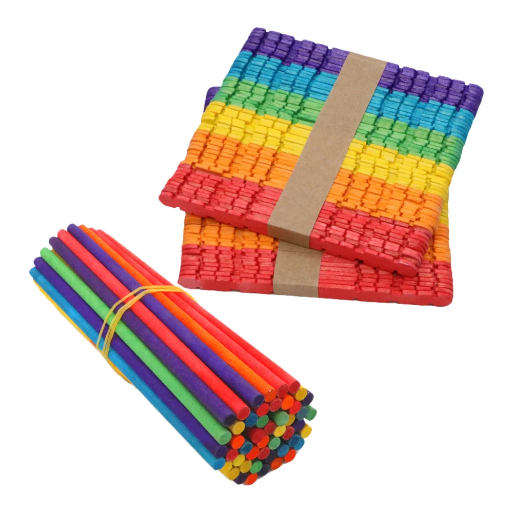 80 Pcs Colorful Wooden Sticks Popsicle Large Craft Small Serrated Rod Mini Popsicles