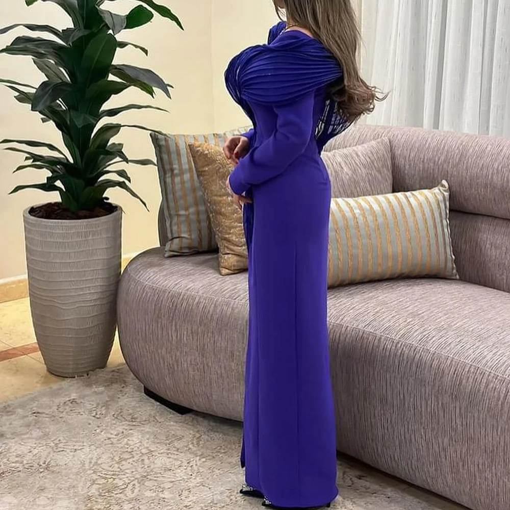 Temperament Straight Floor Length Strapless Jersey Long Sleeves Pleats Evening Dress Fashion Photo Color vestidos de fiesta