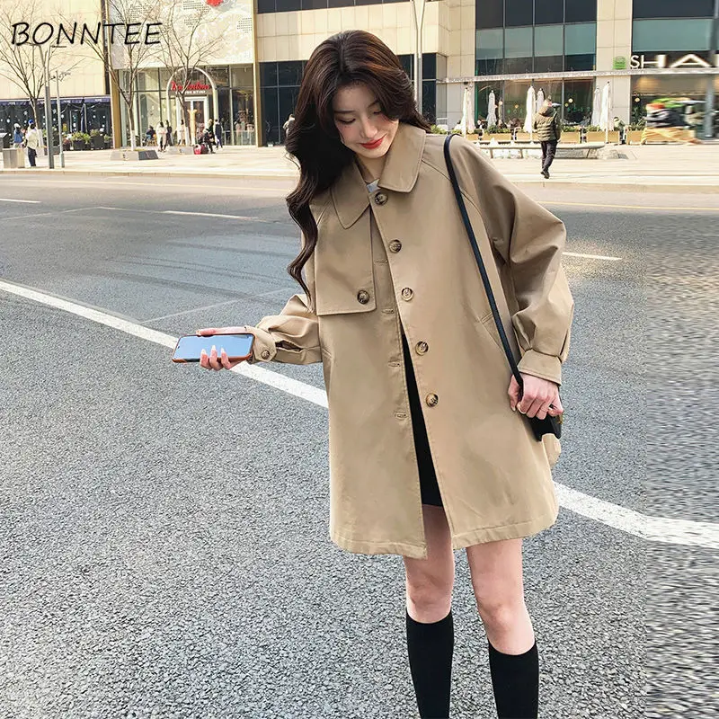 Trench Women England Style Elegant Simple Cozy New All-match A-line Ulzzang Students Pockets Топ Женский Korean Fashion Hot Sale