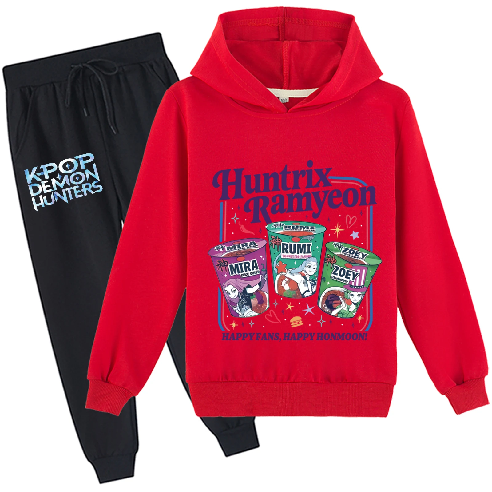 

Комплект из двух предметов для малышей, пуловер с графическим рисунком, комплект брюк для бега, классический свитшот Kpop Demon Hunters (2–14 лет)