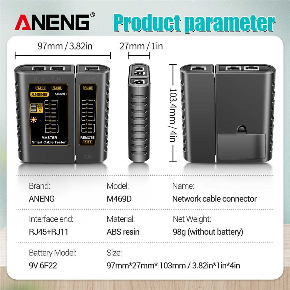 ANENG M469D Tester kabli sieciowych Tester kabli sieciowych RJ45 RJ11 RJ12 CAT5 UTP LAN Tester kabli sieciowych Narzędzia do naprawy sieci