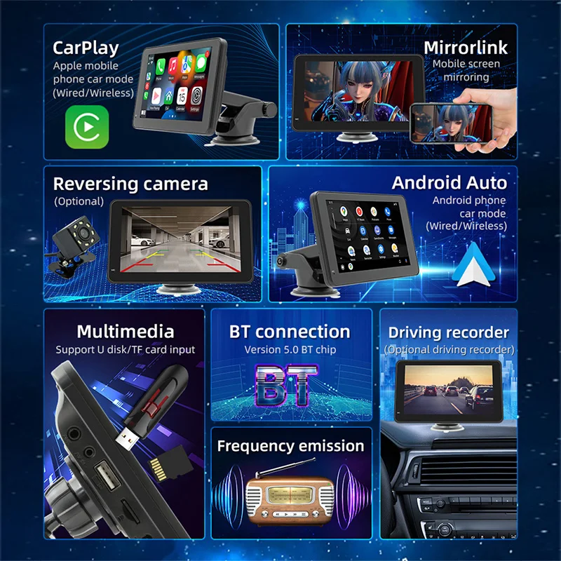 7 بوصة اللاسلكية Carplay أندرويد السيارات راديو السيارة HD شاشة تعمل باللمس سيارة المحمولة MP5 مشغل وسائط متعددة بلوتوث PhoneLink راديو FM #2