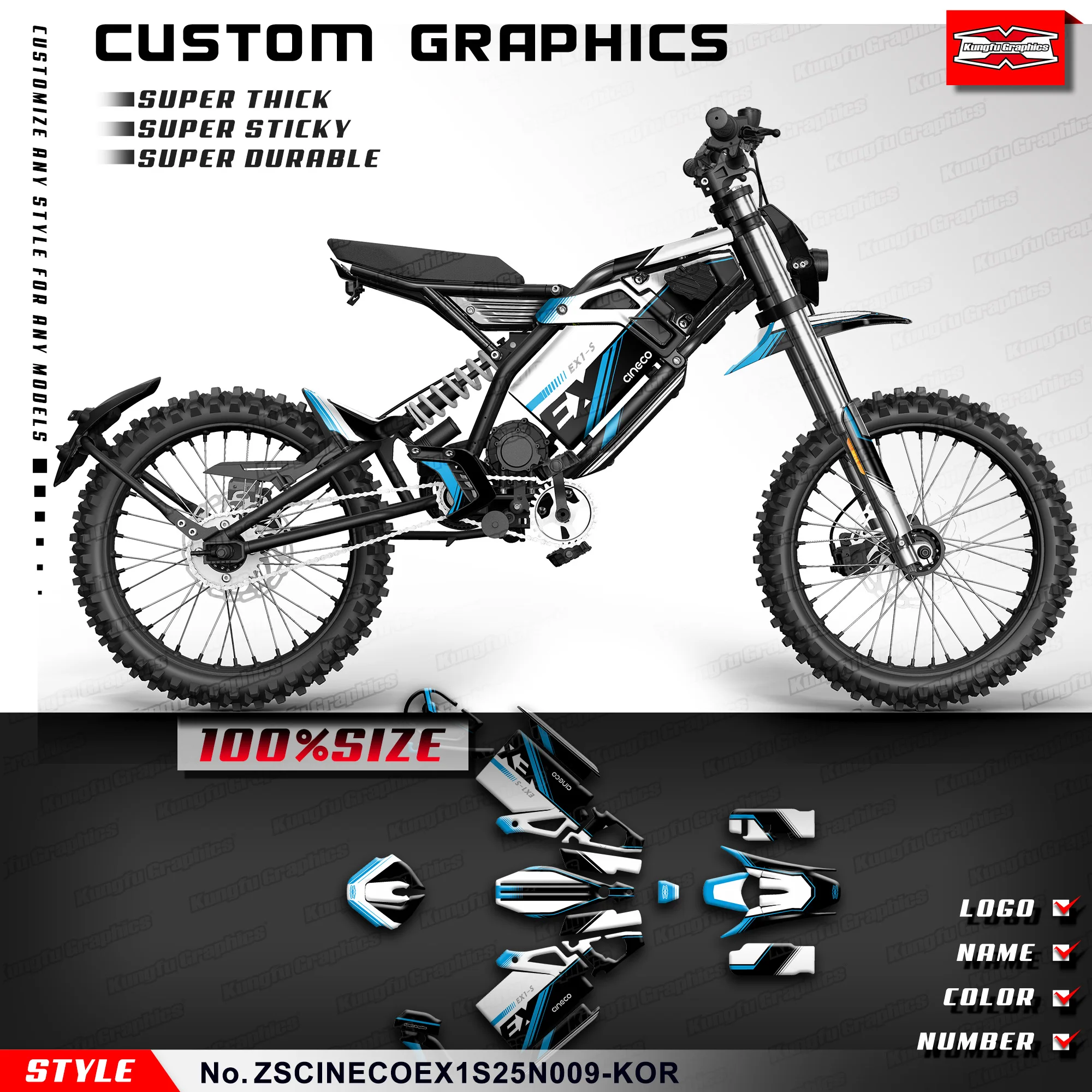 KUNGFU GRAPHICS Motorcycle Stickers Durable Vinyl for CINECO EX1-S EX1-RPO Adhesive Decals, ZSCINECOEX1S25N009-KOR