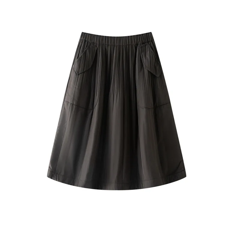 Miyake Fold 2025 Autunno/Inverno New Fold Tinta unita Mezza gonna spessa Donna Versatile A-line in cotone Gonna di media lunghezza a pieghe