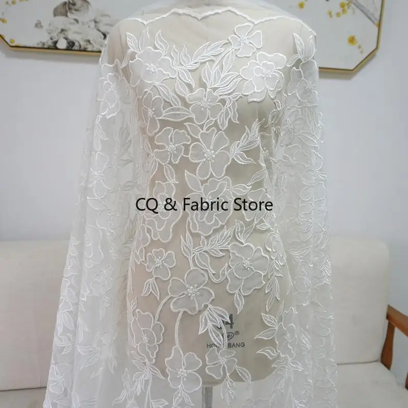 

Роскошная кружевная ткань с лазерным цветком и бисером для свадебного платья и свадебного платья своими руками, элегантный швейный материал ручной работы с вышивкой