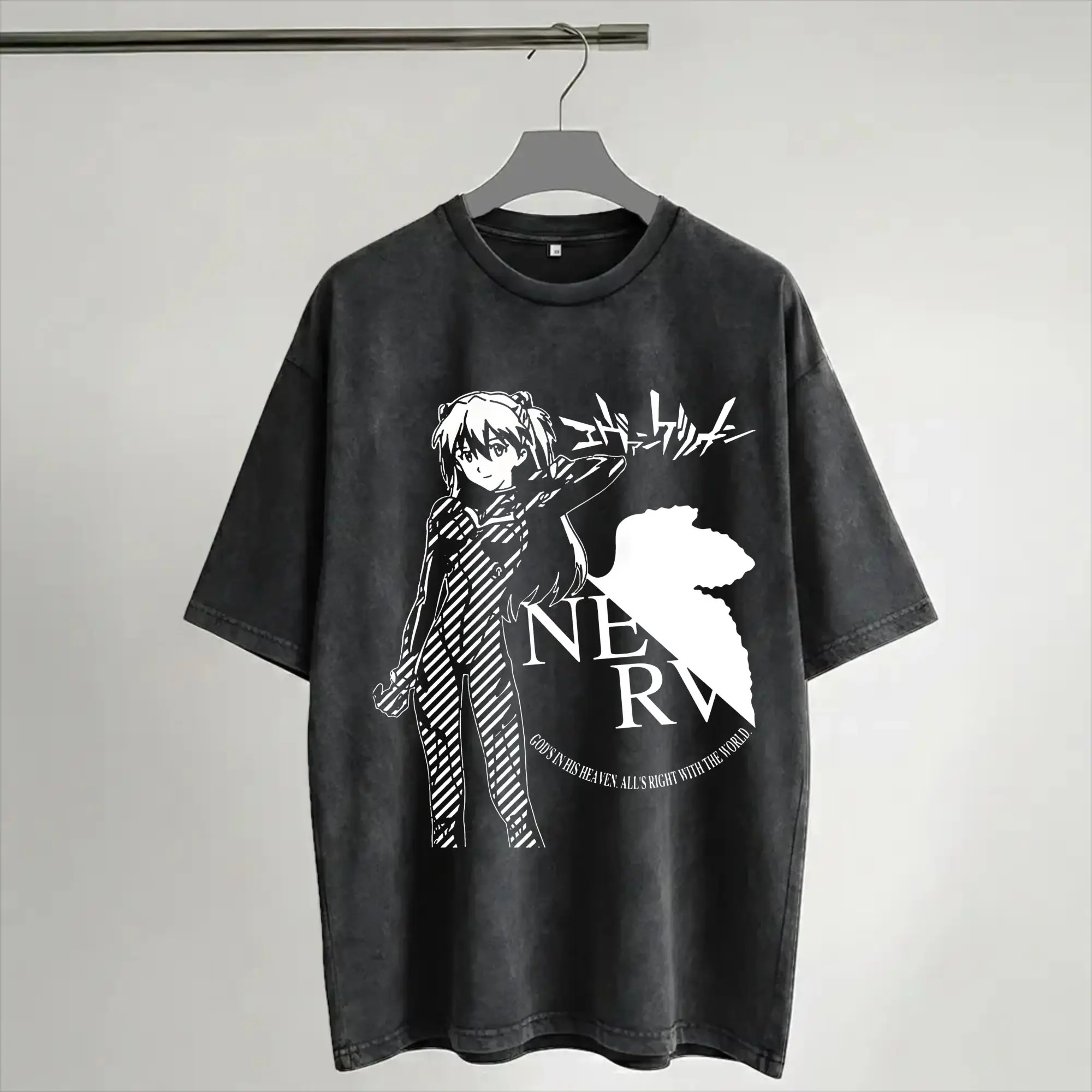 Harajuku Washed Shirt Ghost In The Shell  Merch Novelty T-Shirts Oversize  Streetwear Short Sleeve Printed Tops Tees