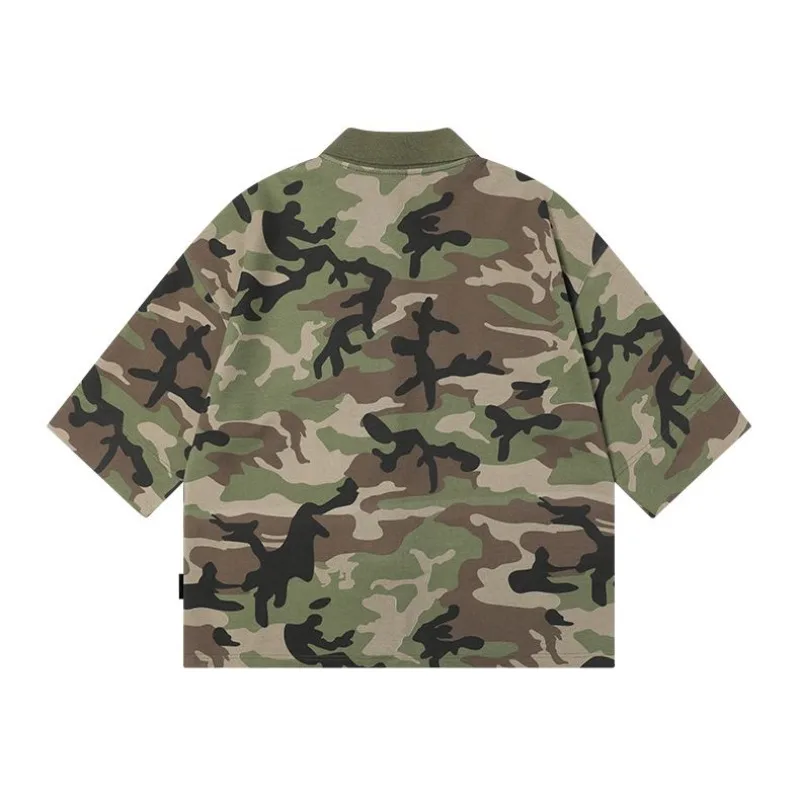 New Chinese Traditional Button Shirt Men's Spring Autumn Camouflage Loose Half Sleeved Shirt Hip-hop High Street Cool Outfit