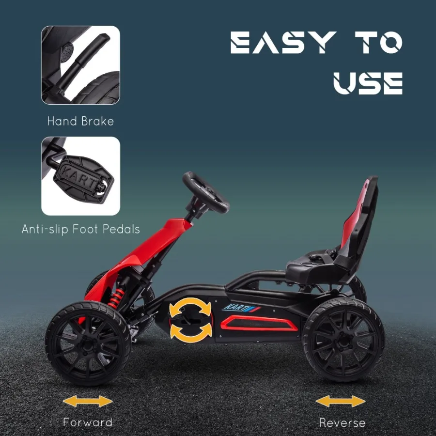 Aosom Pedal Go Kart Passeio ao ar livre em brinquedo com assento ajustável Eixo de balanço Freio de mão 4 rodas EVA antiderrapantes para meninos e meninas de idade