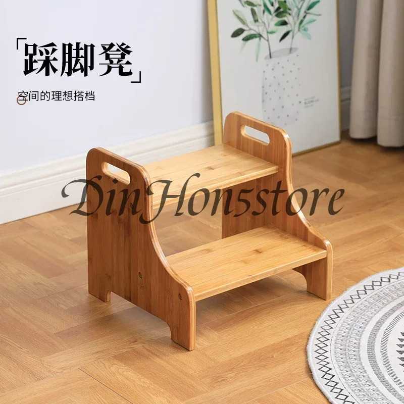Solid Wood 2-Step Footstool Sturdy Stair Steps for Kitchen Ladder Up To Washer Compact Folding Design Ideal for Home Use