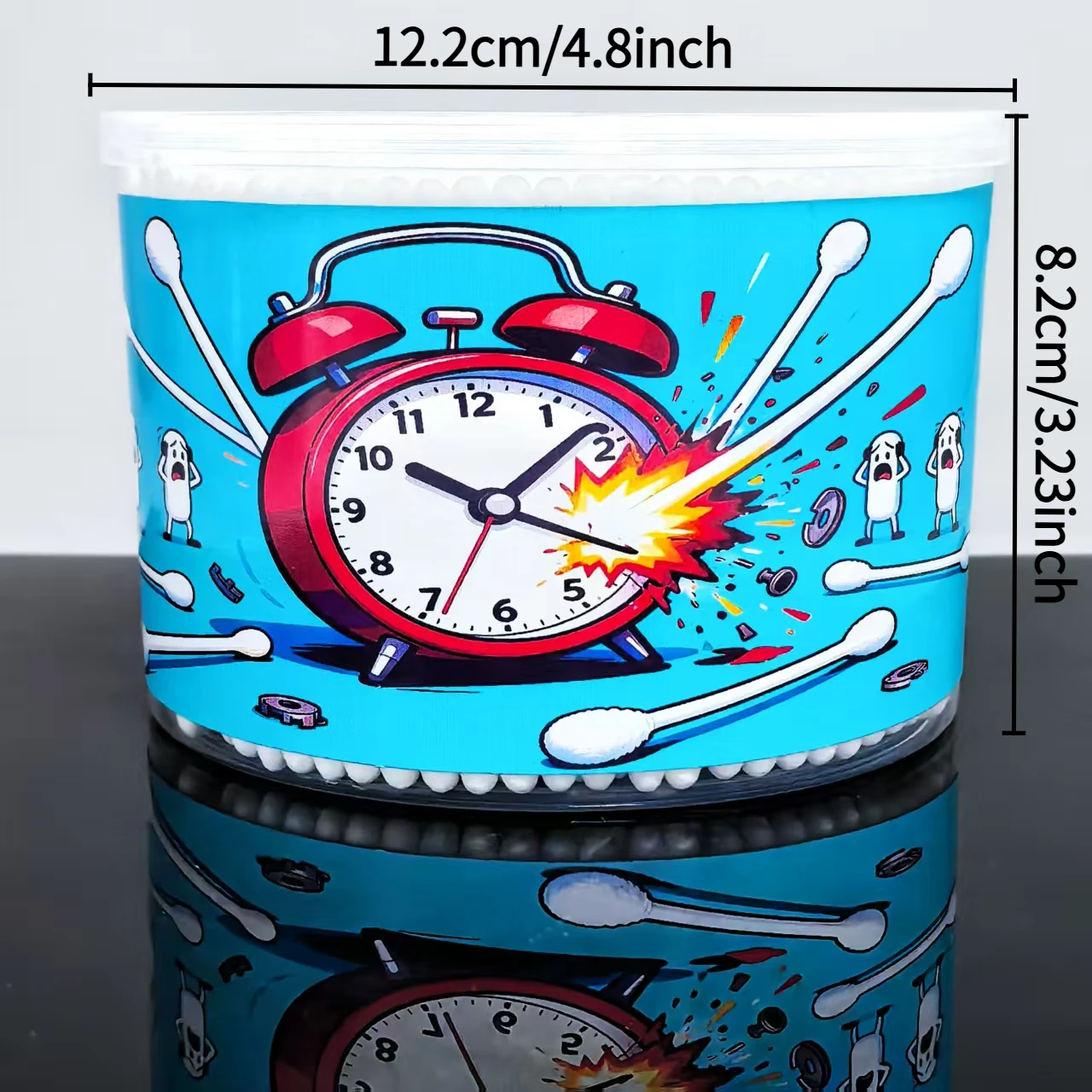 500개 알람 시계 패턴 창의적인 버킷 사이즈 면봉, 성인용 둥근 양면 청소용 특수 면봉