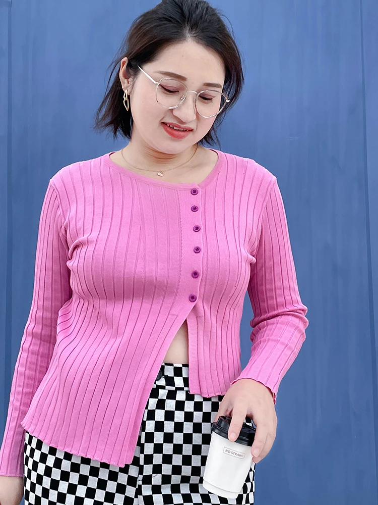 

Slim Fit Knitwear Autumn Sle Women's plus Size Design Sensation Base irt Inner Wear Faionable Street Sle Fat MM