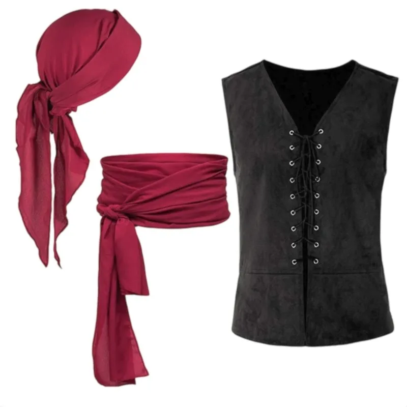 Medieval Renaissance Men Vest, Vintage Lace Up Sleeveless Waistcoat, Gothic Pirate Costume Top for Halloween Party