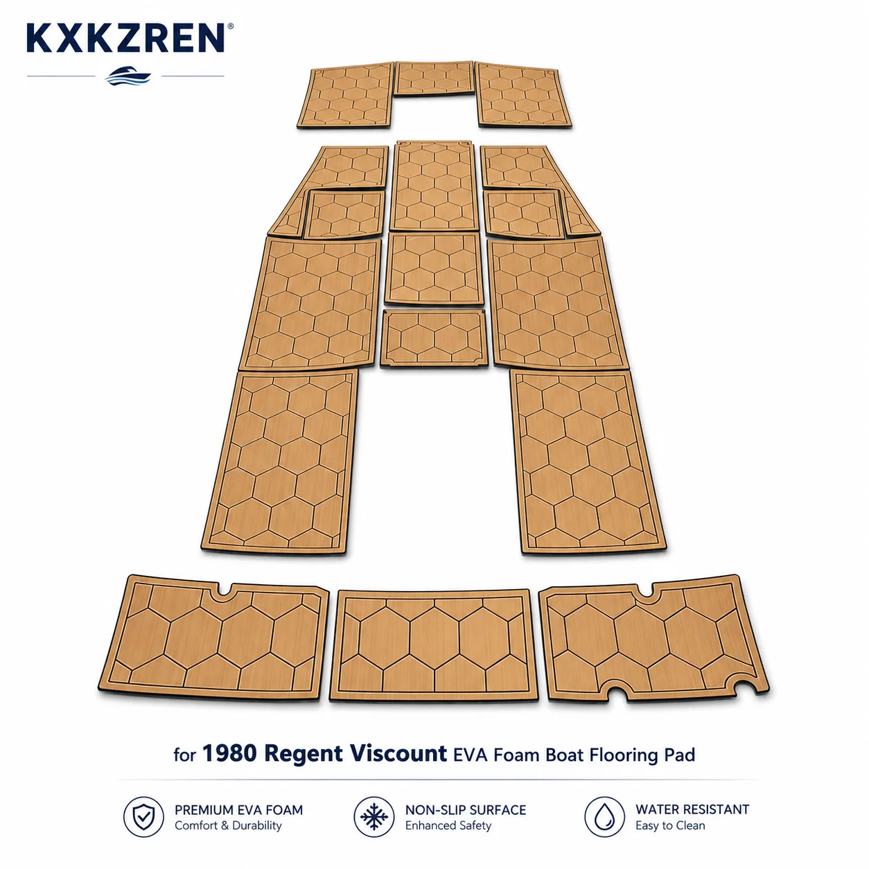 KXKZREN Precut EVA Marine Deck Mats for 1980 Regent Viscount Non Slip Boat Flooring Honeycomb Texture Cockpit Floor Pad Full Kit