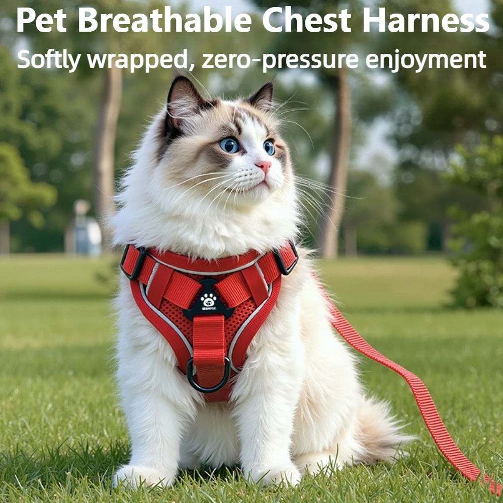 

Adjustable Cat Harness Vest with Leash Escape Proof for Outdoor Walking Pet Carrier