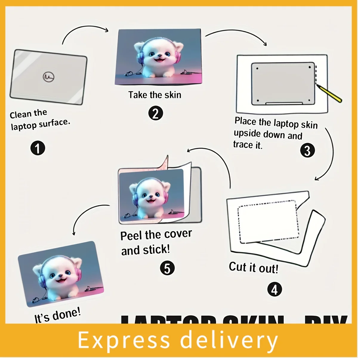 

Set of 2 cute vinyl stickers featuring a dog and a cat wearing headphones - these scratch-resistant decals are perfect