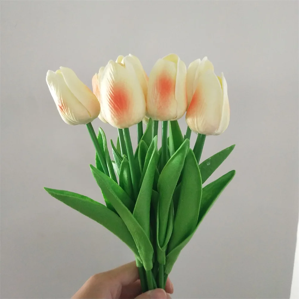 34cm Real Touch Tulip PU Artificial Flower Bouquet for Wedding Home Christmas Halloween New Year Party Garden Decor Fake Flowers