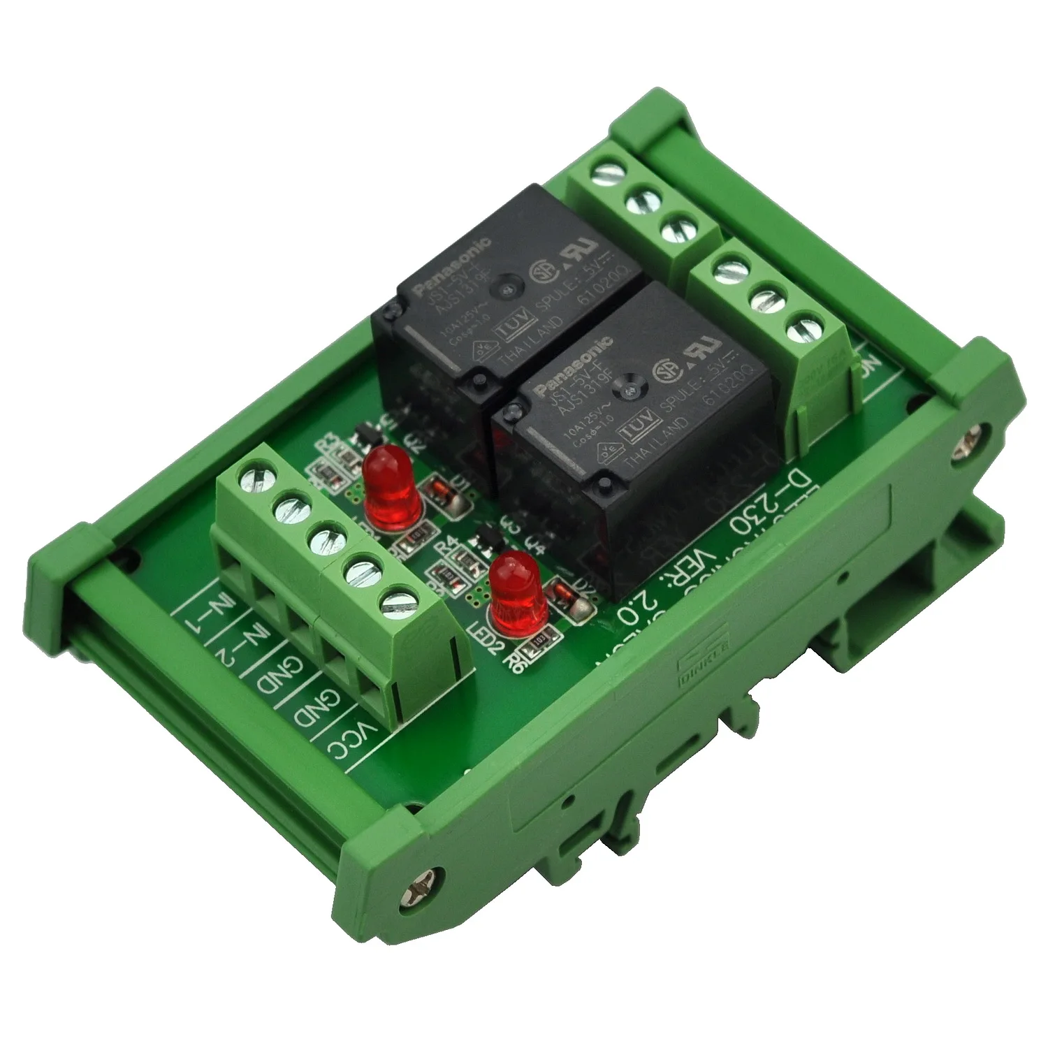 

ELECTRONICS-SALON DIN Rail Mount 2 SPDT 10Amp Power Relay Interface Module, DC 5V Version.