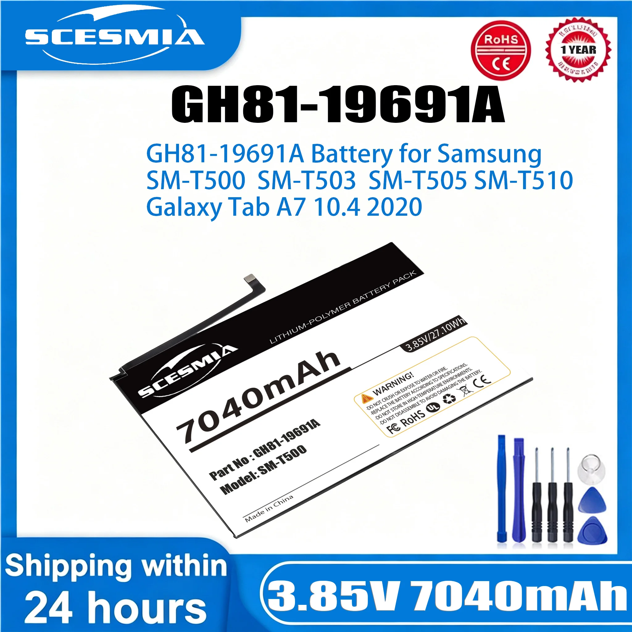 3.85V 7040mAh Tablet Battery GH81-19691A, GH81-22315A for Samsung Galaxy Tab A7 10.4 2020, SM-T500, SM-T505, SM-T503, SM-T510