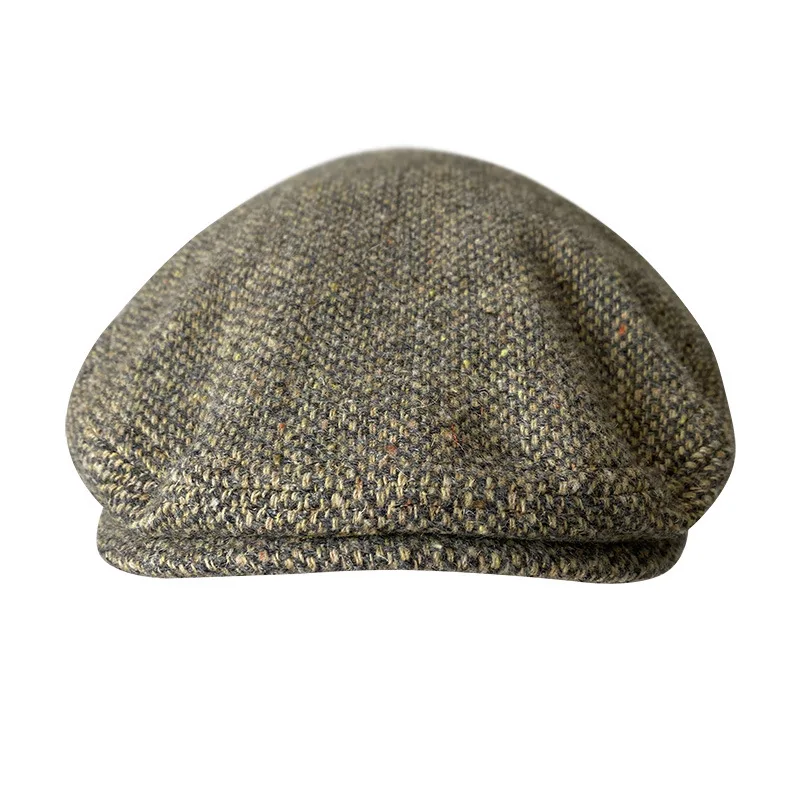 Gent Tweed Retro Big Size 60cm Newsboy Caps Men Autumn Woolen Striped Checkered Forward Hat Herringbone Flat Top Detective Beret 5