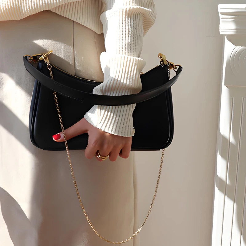 Hobo Chain Strap Crossbody Shoulder Bag,Vintage Lightweight Casual Handbag,Solid Color Commute Work Travel Women's Sling Bag