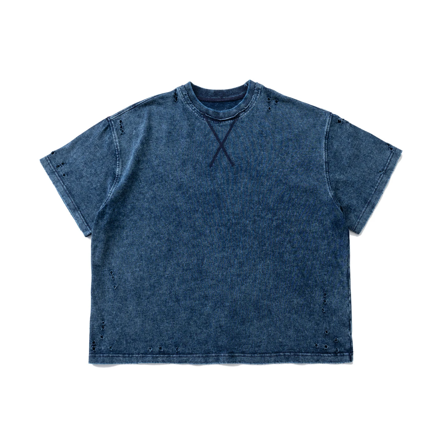 American Retro Washed Perforated Loose Casual Short Sleeved T-shirt for Men Loose Round Neck Pure Cotton Pullover Tees — купить у AliExpress WW