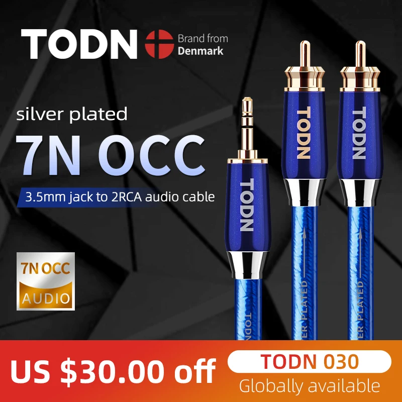 TODN HiFi kabel audio posrebrzany kabel occ RCA wtyczka przewodu sygnałowego audio jack 3,5 mm wtyczka aux konwersja 2 wtyczki RCA