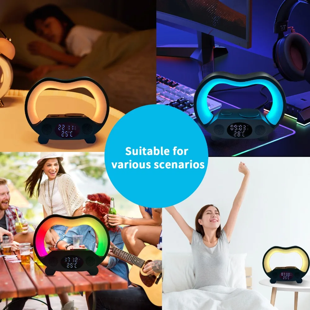 

6 IN 1 Multifunction Wireless Charger Smart Lamp Fast Charging Station Stand Speaker With RGB Night Portable Bluetooth Speaker