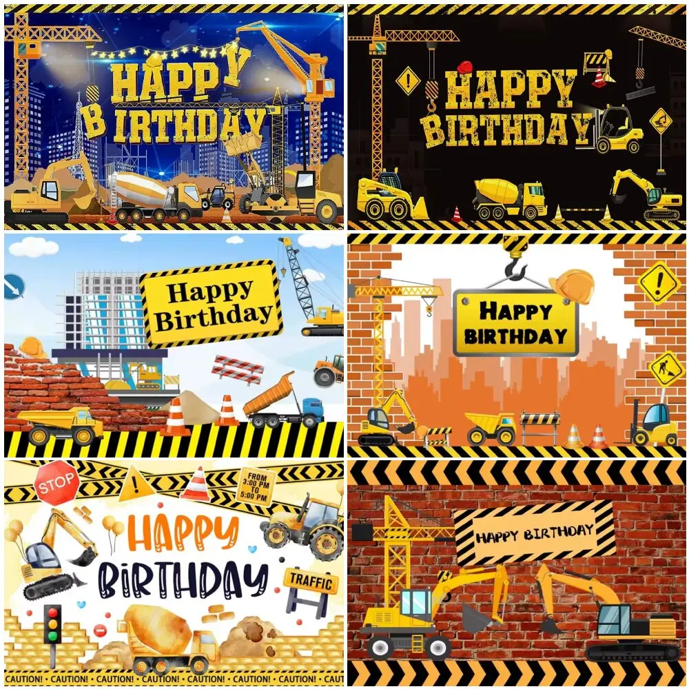 

Construction Theme Birthday Party Background Excavator Car Banner Poster Truck Engineering Vehicle Birthday Decoration Gift Prop