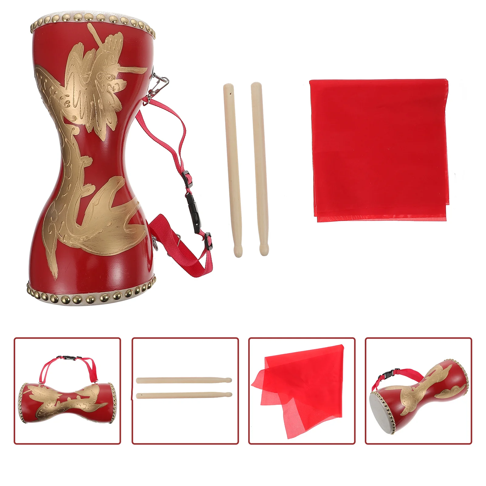 

1 set 1 Set Traditional Chinese Dragon Pattern Waist Drum Durable Cowhide Hand Drum Portable Percussion Instrument For Dance