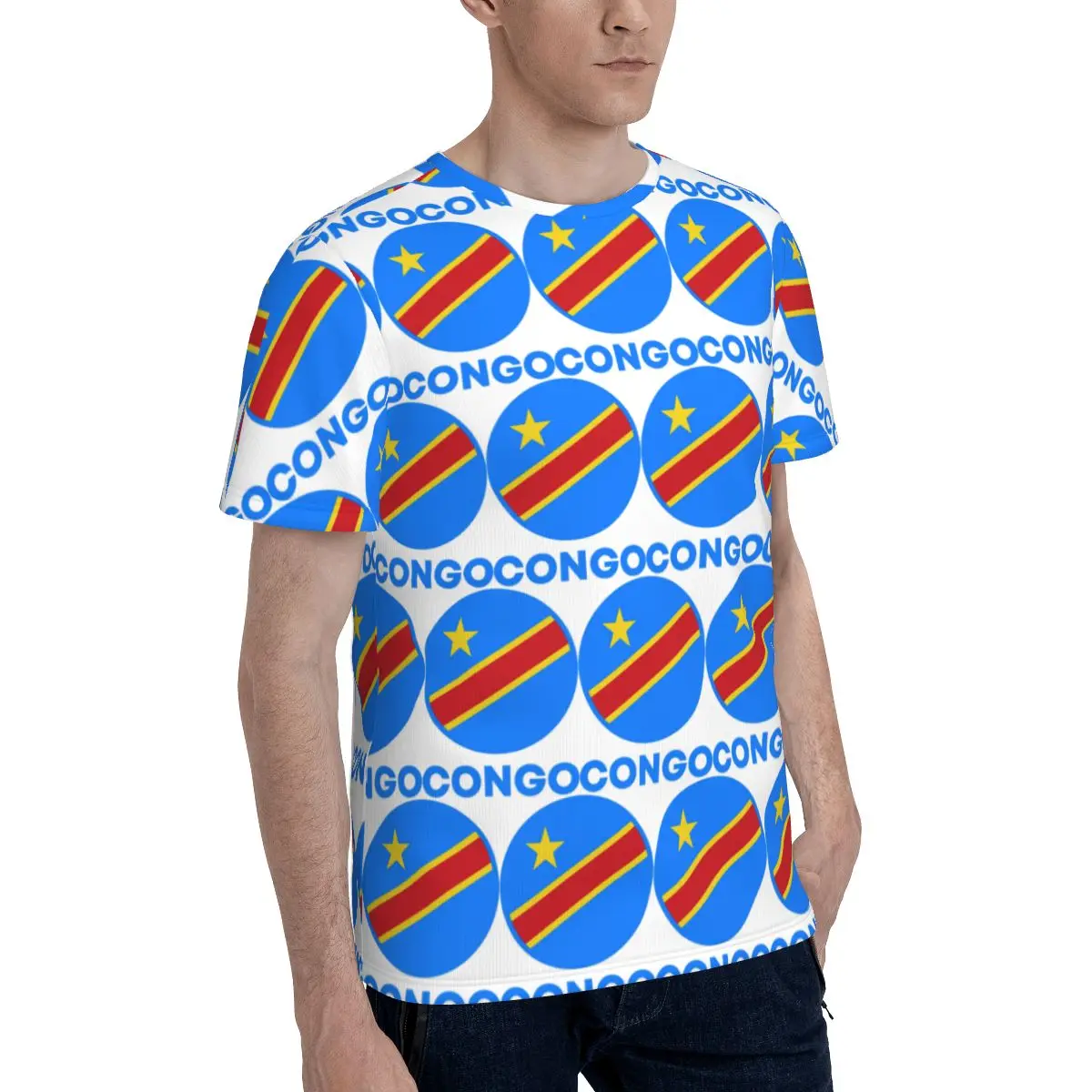 Flag Of Congo Kinshasa Flag Of Zaire T-Shirt for Men Cotton T Shirts Men's Short Sleeve Round Neck Summer Clothes Tops