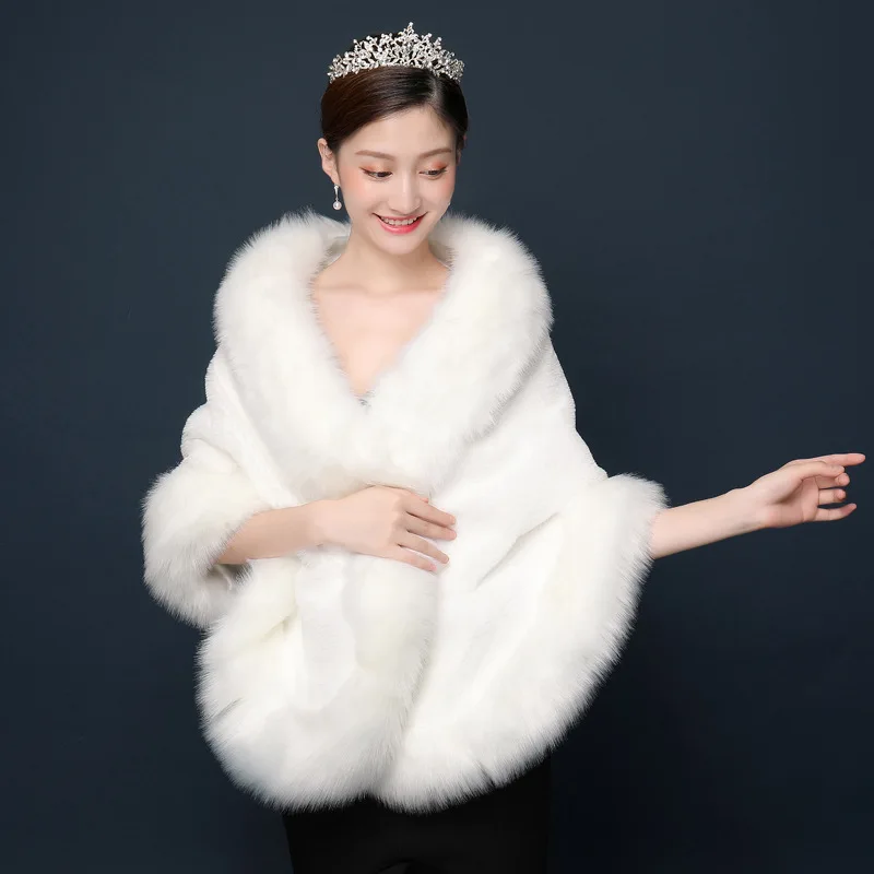 Faux Fur Cape Fall Winter Wedding Wraps Warm Bridal Accessories Long Women Formal Occasion Shrug Fashion Bolero Novia