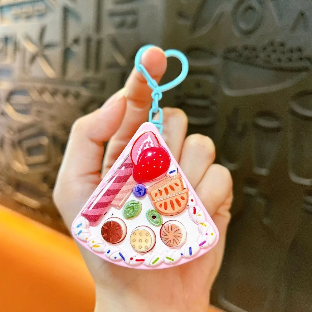 Mini Cake Slice Recorder Keychain with Happy Birthday Song Keyring Voice Recording Keychain Dessert Bag Charm Pendant